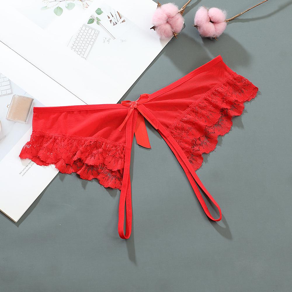 Sexy Lingerie Women's Panties Crotch Opening Transparent G-strings Thongs Solid Bowknot Underwear for Ladies Women Lace Pantys