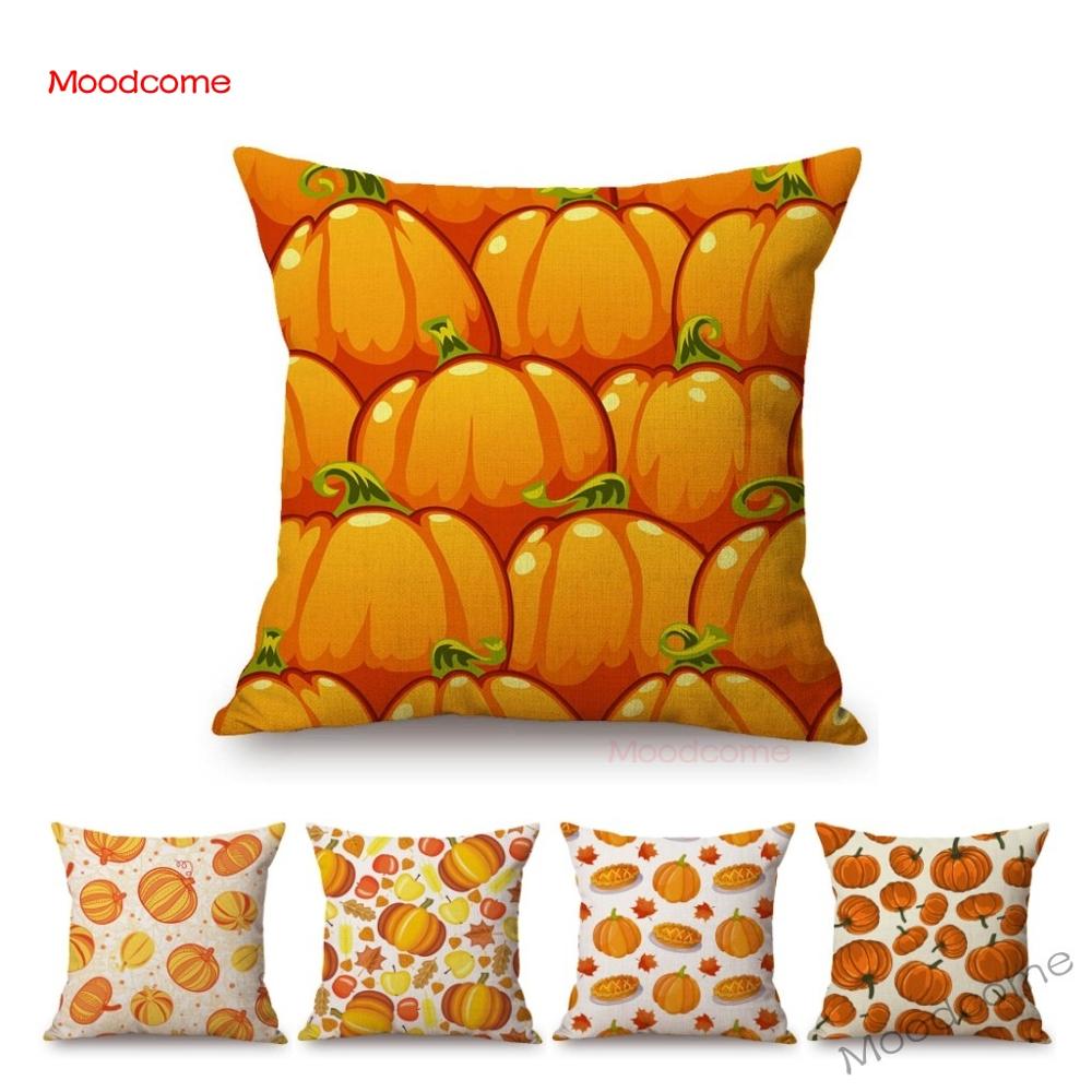 Gold Autumn Fall Pumpkin Harvest Art Thanksgiving Day Decoration Throw Pillow Car Pillow Case Cotton Linen Sofa Cushion Covers