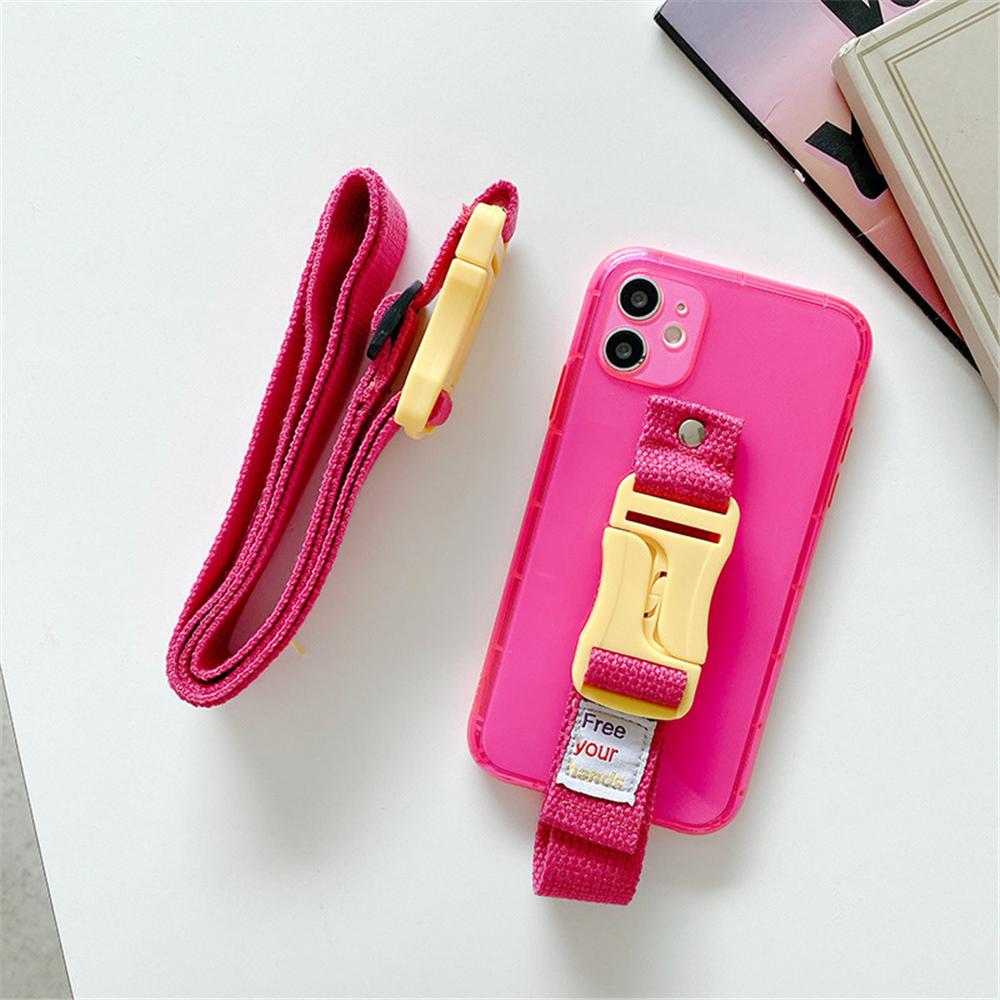 

Fluorescent Lanyard Necklace Wrist Strap Holder Case For iPhone 17 16 15 14 13 11 12 Pro Max 8 7 Plus XS XR Clear Silicone Cover For iPhone 7 8 Plus&Case & Strap