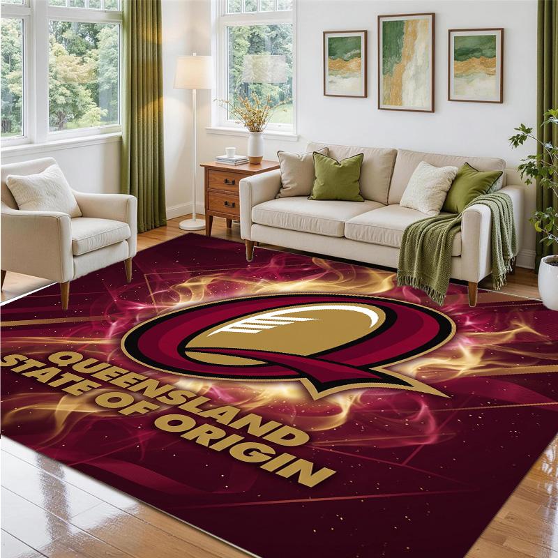 Queensland Maroons Design Crystal Velvet Rug Soft Decorative Mat for Bedroom Entrance