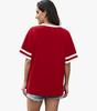 2026 Women's V-Neck Striped Color Block Loose Casual Sports Top