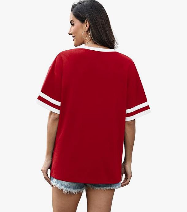 2026 Women's V-Neck Striped Color Block Loose Casual Sports Top