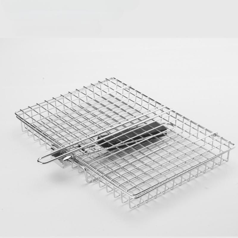 Portable Stainless Steel Folding Grill Basket BBQ Grill Basket With Handle for Fish Vegetables Shrimp Cook Accessories Outdoor