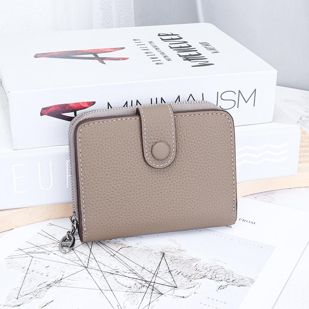 Genuine Leather Mini Wallet - Snap Button & Zipper Bifold Card Wallets, Compact Slim Purse with Multi-Card Slots for Women