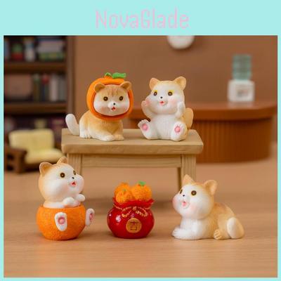 Adorable Resin Lucky Orange Cat Figurine Blind Box Creative Desktop Decoration