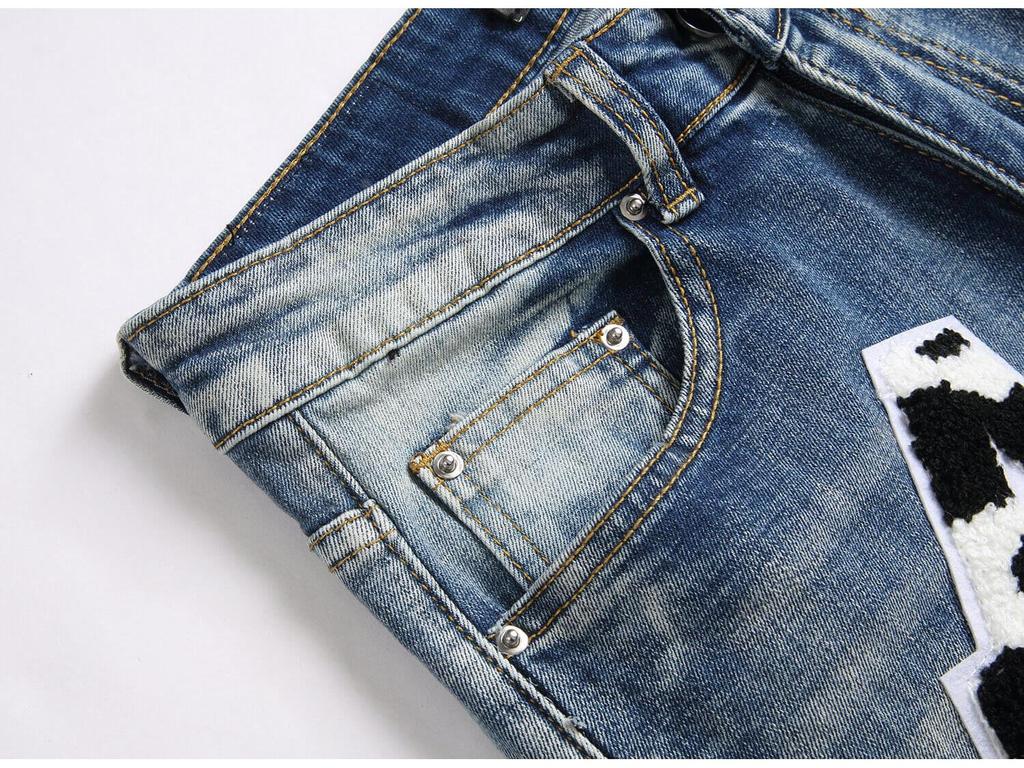 Blue Badge Embroidered Slim-Fit Men's Jeans