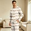 Men's Pajama Set Long Sleeve Top and Long Pants with Button Crotch and Elastic Drawstring Waist for Home Loungewear