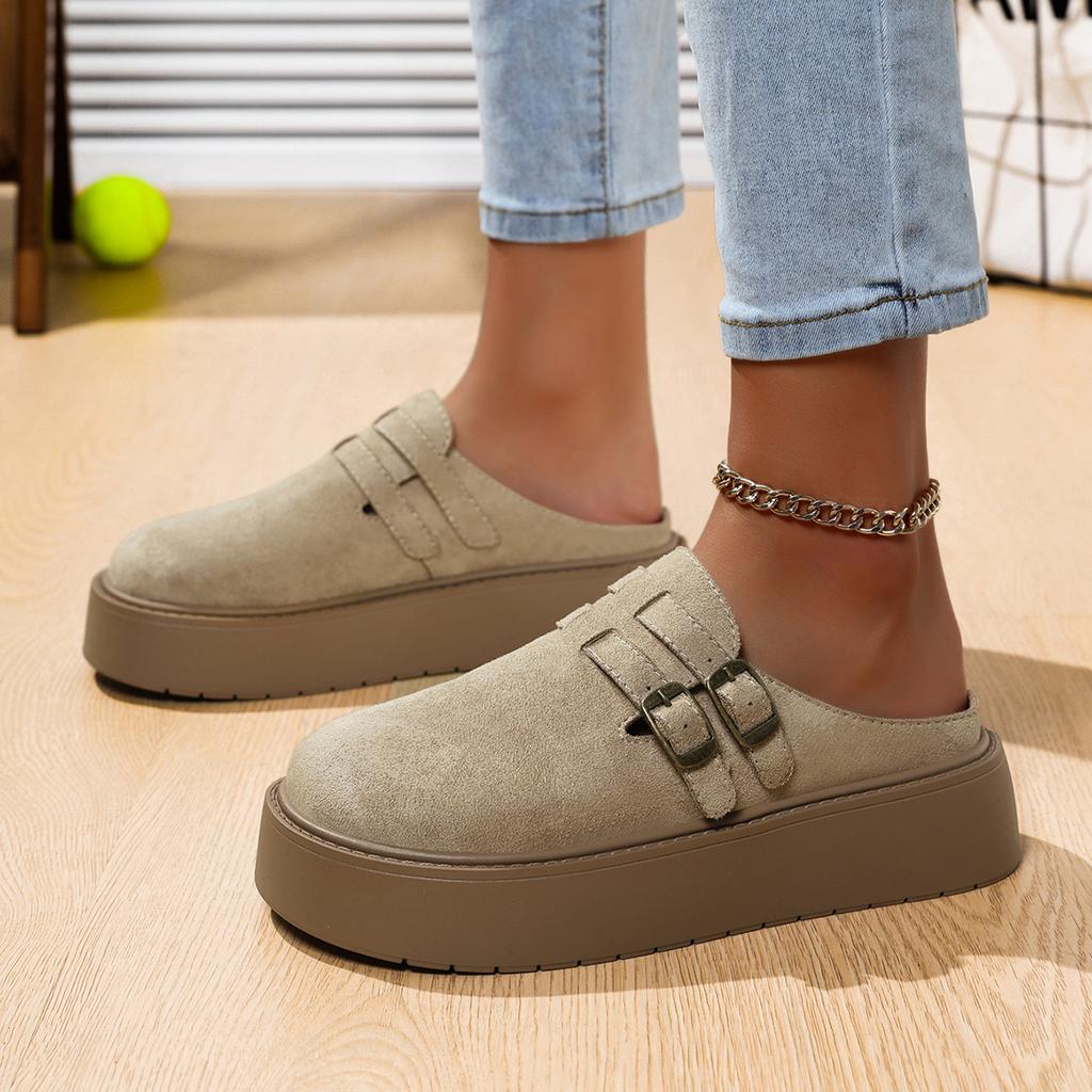 Muffin thick-soled bag head half slippers women's outer wear New Year's new one-pedal lazy boken shoes