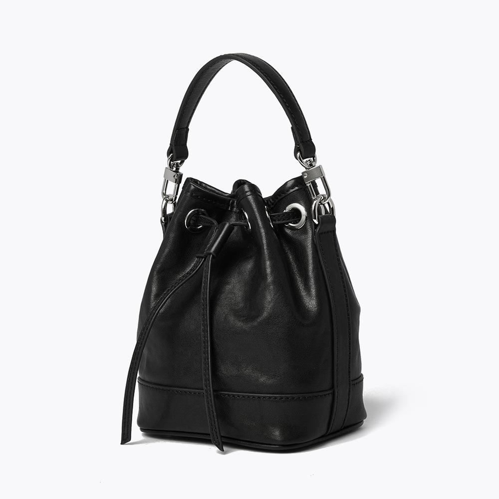 Head Layer Crystal Plant Tanned Cowhide Bucket Bag with Retro Niche Design, Fashionable Handbag, High-end Single Shoulder Crossbody Bag