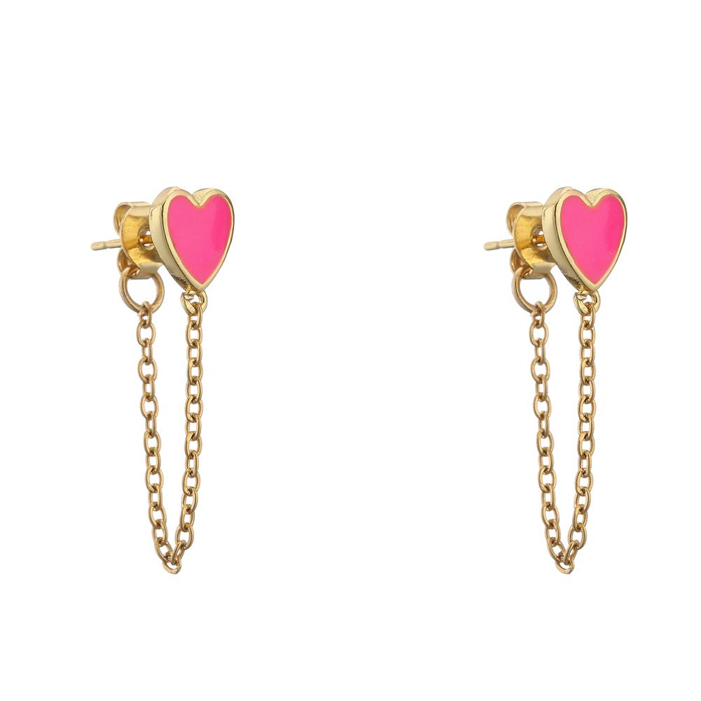 

HECEHNG,1 pair,Colorfol Love Heart Link Chain Ear studs,For Women Fashion 2021 Zircon ,Cooper Earrings, Wholesale розовый