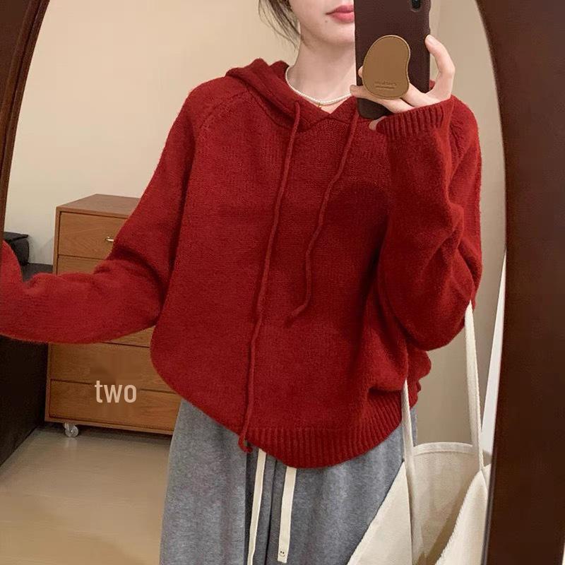 2025 Women's High-End European Style Pure Wool Hooded Sweater – Thick, Loose Knitwear for Autumn/Winter