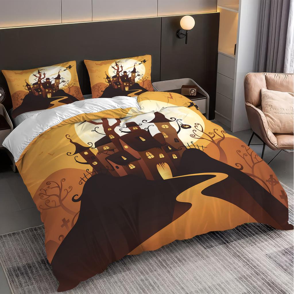 3pc Halloween Evil Castle Printed Chipless Quilt Set Multi Size Dormitory Bedroom Soft and Comfortable Machine Washable