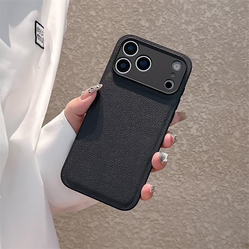 Lychee Pattern Leather TPU Frame Shockproof Case For iPhone 17 Air 16 15 14 Plus 13 12 11 17Pro Max 16E Solid Color Cover