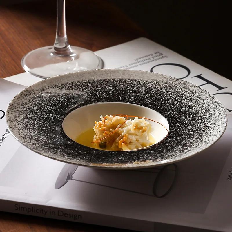 Punto de Spray Degradado Nórdico Alta Belleza Cerámica de Lujo Ligero Plato para Pasta Occidental Plato Sombrero de Paja Restaurante Hotel Negocios