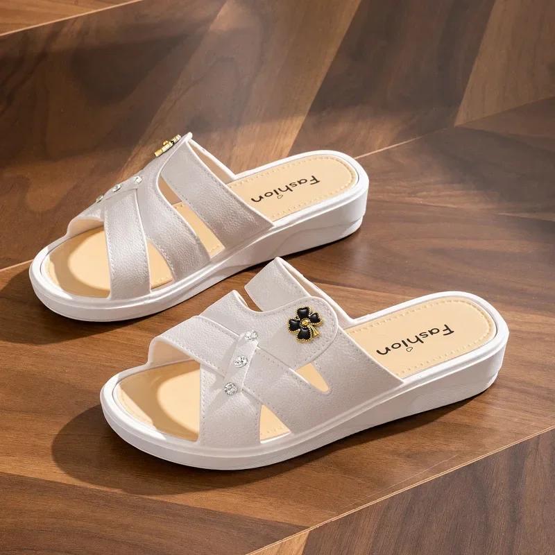 Fashion Women Shoes Summer Slippers Women Wear Outside Thick Sole Wedge Heels Fashion Slippers Soft Bottom Mother Shoes Zapatos De Mujer