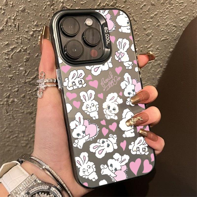 Cute Colorful Rabbit Electroplate Silver IMD Case For iPhone 15 14 16 Pro Max 11 12 13 Pro 7 8 Plus 16E X Shockproof Back Cover