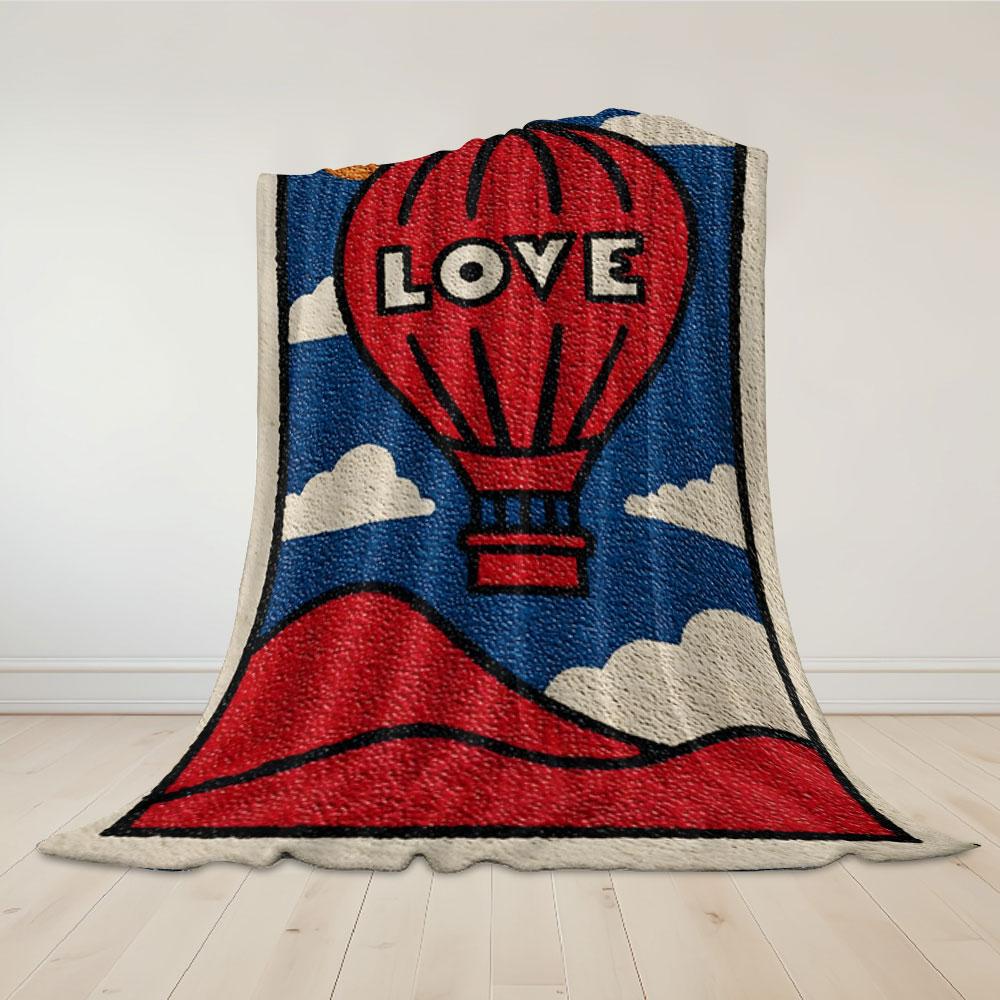 Vintage Love Heart Pop Art Flannel Blanket Perfect for Sofa Office Bed Travel Sleep Read Relax Camping Four Season Use