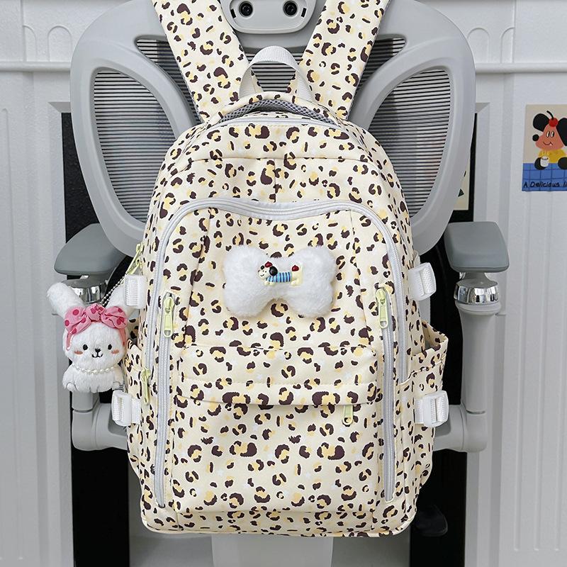 Schultasche Damen College-Stil Rucksack mit großem Fassungsvermögen 1011 neu Mittelschule Oberschule Einfach vielseitig Leopardenmuster Niedlicher Rucksack