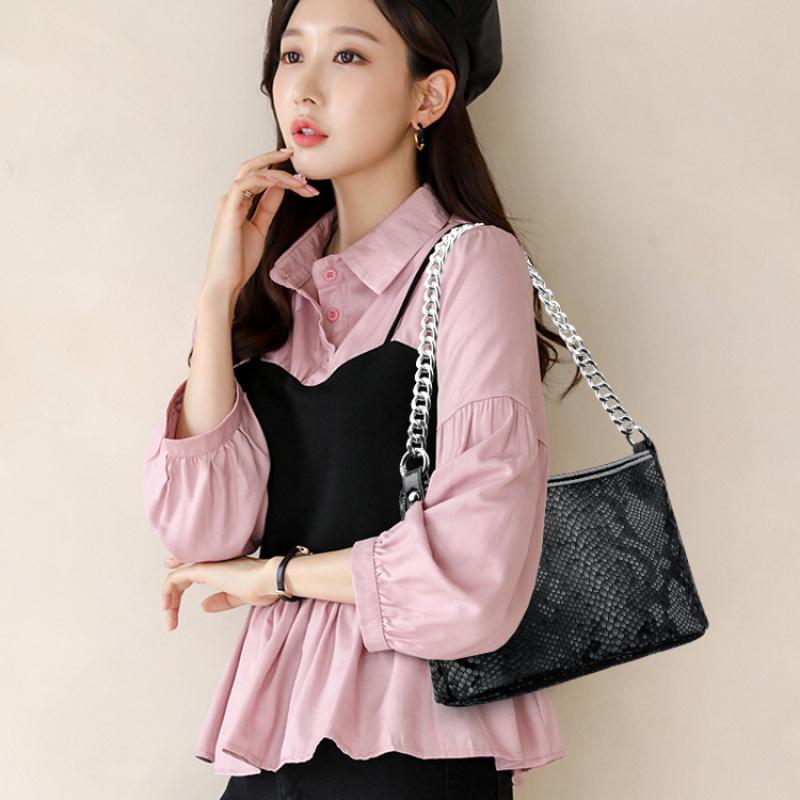 Gradient Snake Pattern Small Shoulder Bags 2025 New Fashion Chain Bucket Bag Street PU Leather Women'S Bag