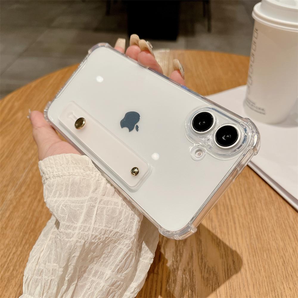 Transparent Bumper Wrist Strap Grip Case For iPhone 16 15 14 13 12 11 Mini Pro Max Plus XR XS X 7 8 SE Shockproof Cover