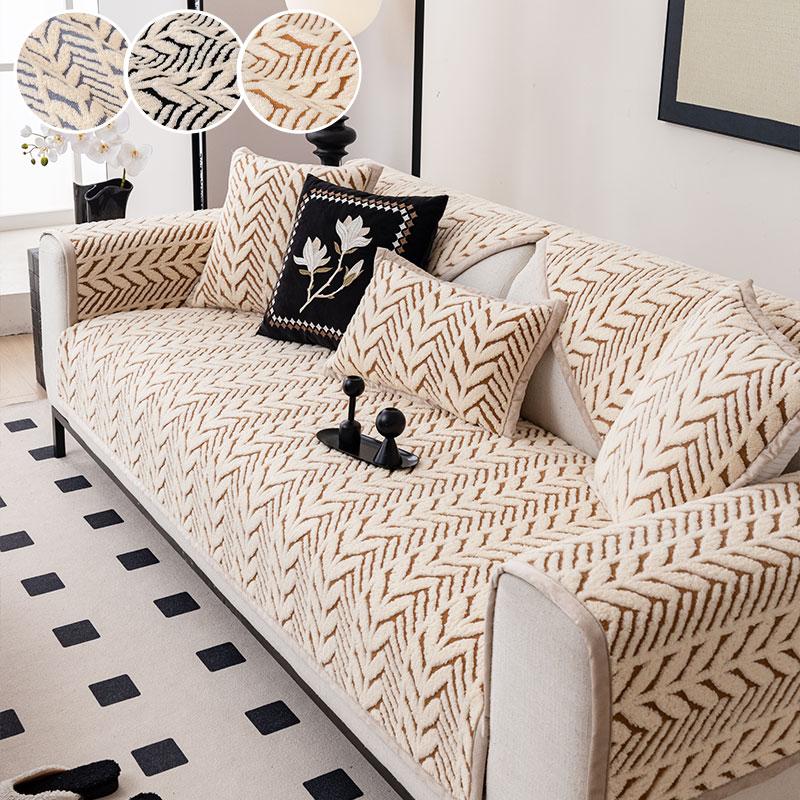 1PC-Straight grain genuine leather sofa cushion, autumn and winter plush simple modern anti slip sofa cushion 90*90cm