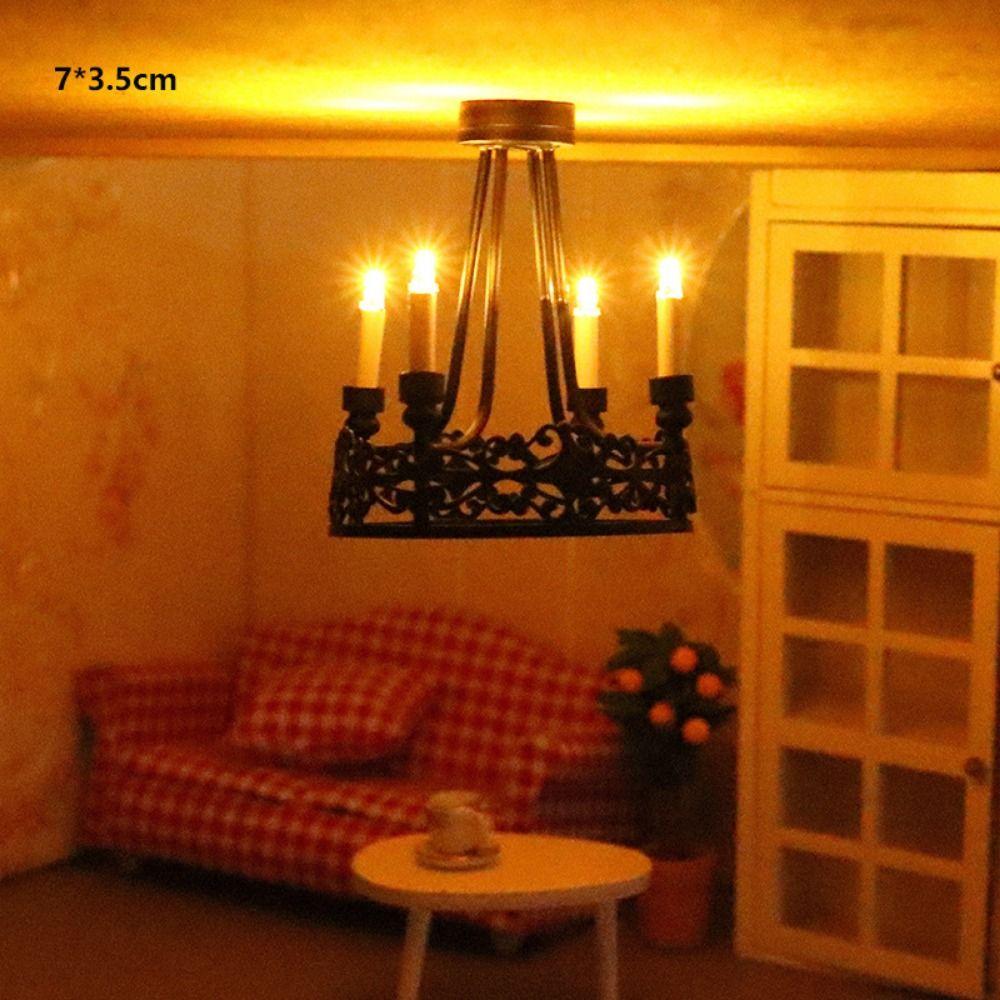 Mini Miniature LED Golden Light 1:12 Ceiling Lamp Chandelier Doll House Accessories