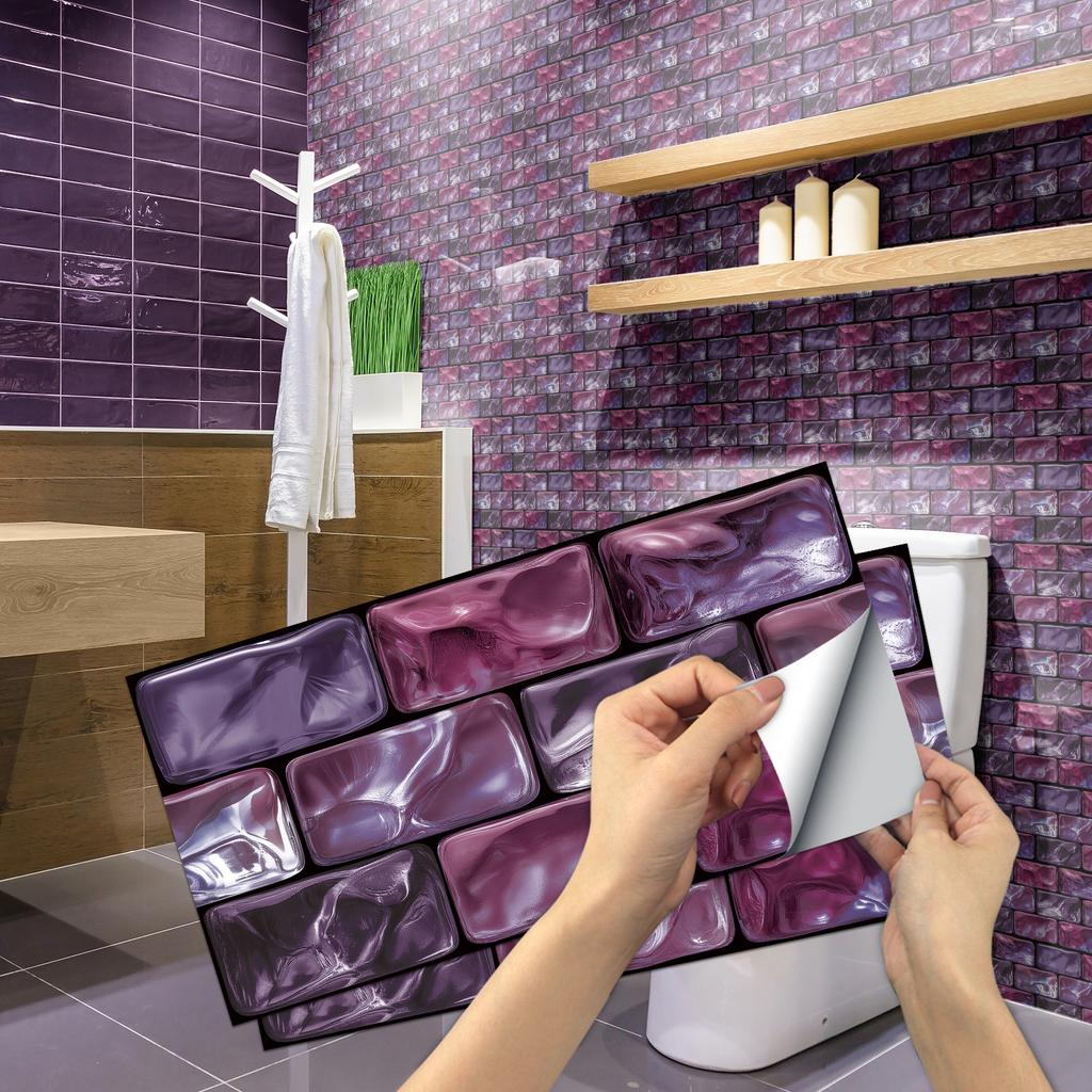 KUUJOJO 3D Vintage Faux Wall Tile Self-Adhesive Decal for Kitchen, Living Room and Bathroom Wall Decor, 11.8 in. X 5.91 in.