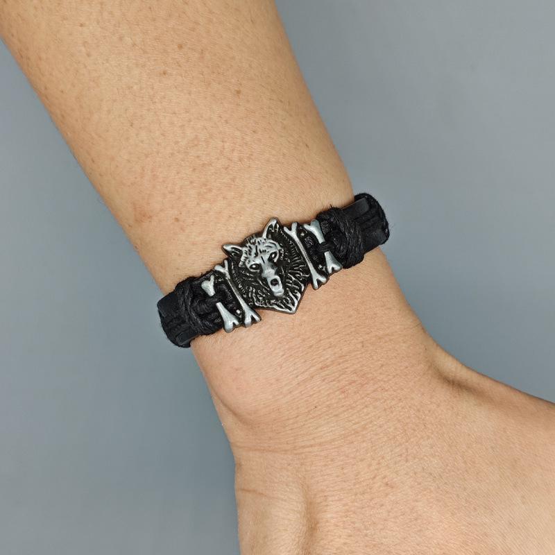 Men's Punk Leather Bracelet with Tibetan Wolf Head - Multi-Layer Woven Cord, Perfect Gift for Boyfriend
