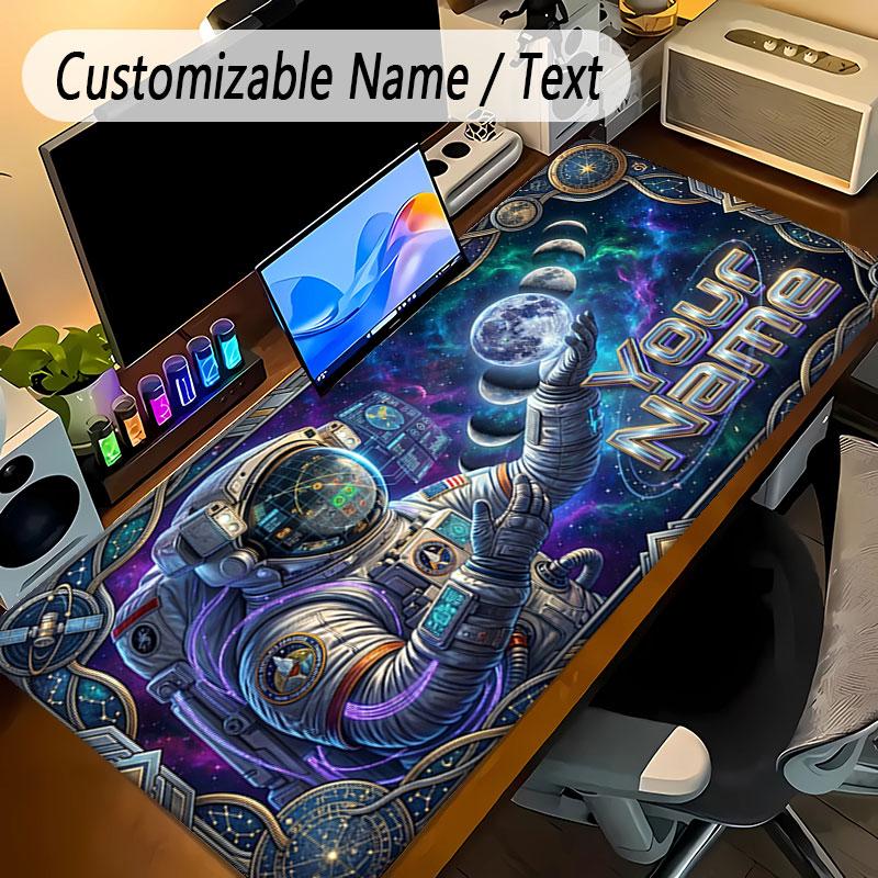 Astronaut Space Theme Personalized Mouse Pad Custom Name Text Non Slip Desk Pad For Laptop Office Desktop