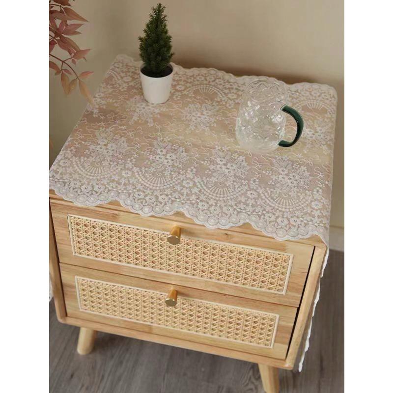 1pc French Vintage Lace Table Runner, White Embroidered Bedside Cabinet Cover