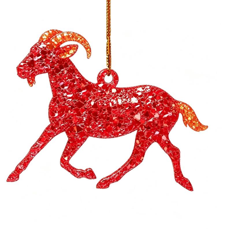 2D Acrylic Glitter Goat Pendant Creative Animal Christmas Ornament for Xmas Tree New Year Party Decoration