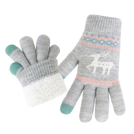 1 Pair Knitted Reindeer Full Finger Gloves Men Women Touch Screen Winter Warm Thick Fleece Gloves Outdoor Cycling Cold Weather Thermal Gloves