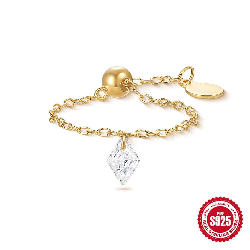 S925 Silver Light Luxury Inlaid Zircon Ring Women'S Opening Tide Silver Jewelry Adjustable Chain Ring