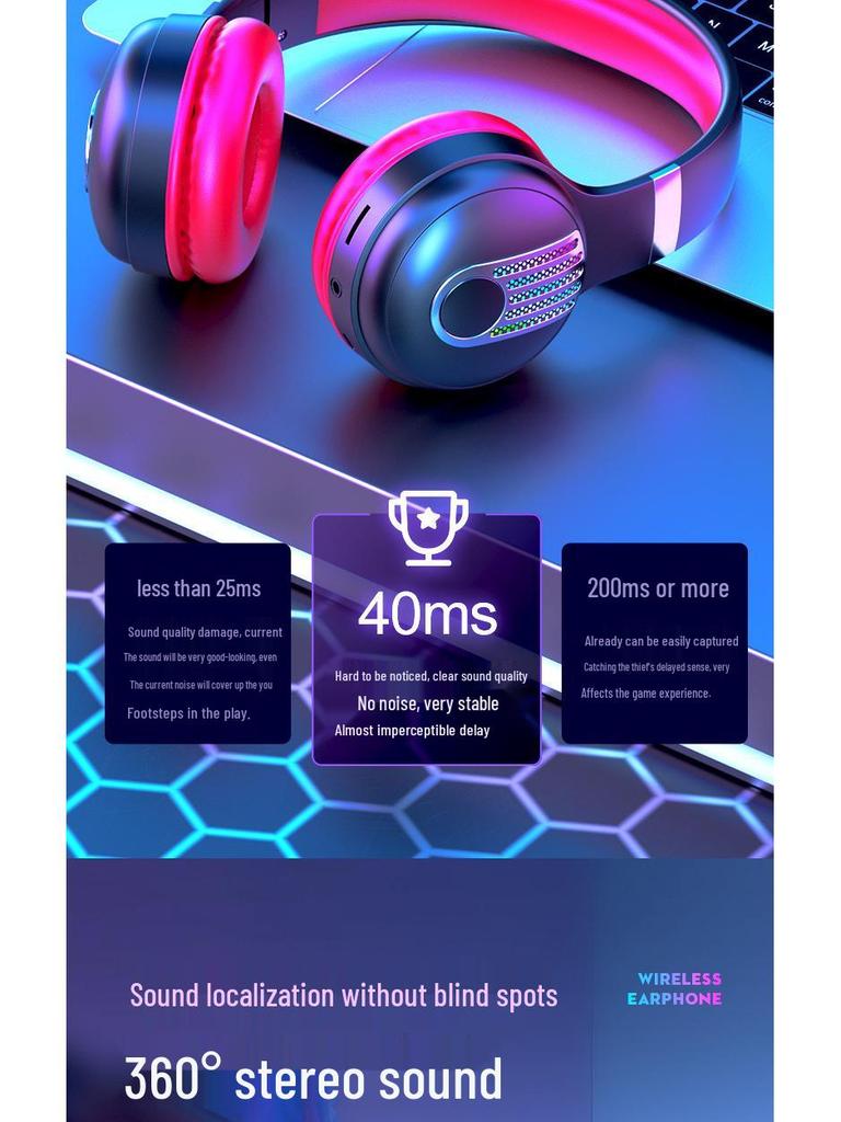 KE-12 Bluetooth Headband Headphones with LED Lighting, HIFI Super Bass, and Long Battery Life