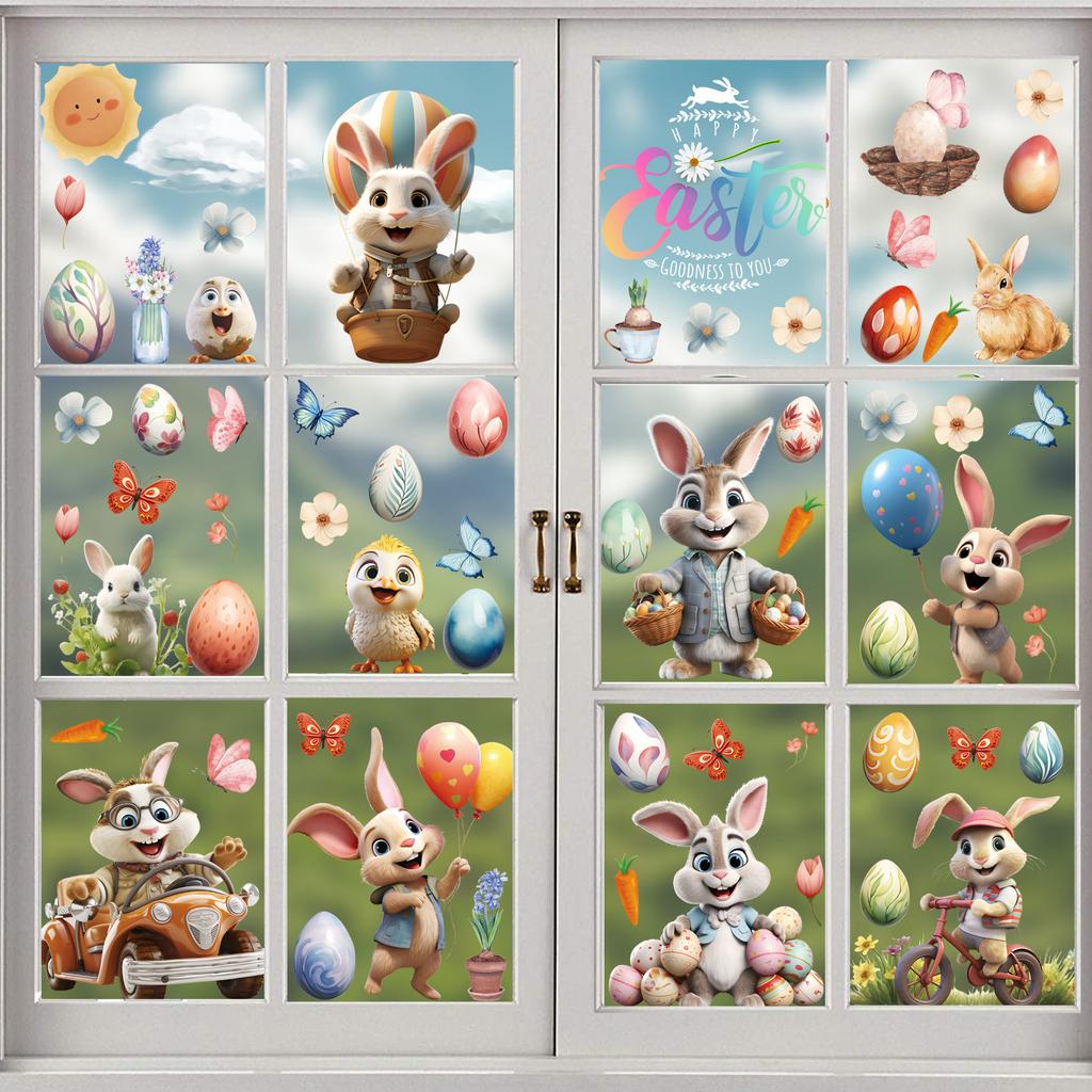 Easter Static Window Stickers Cute Rabbit Egg Wall Decor for Bedroom Glass Cling Holiday Decoration