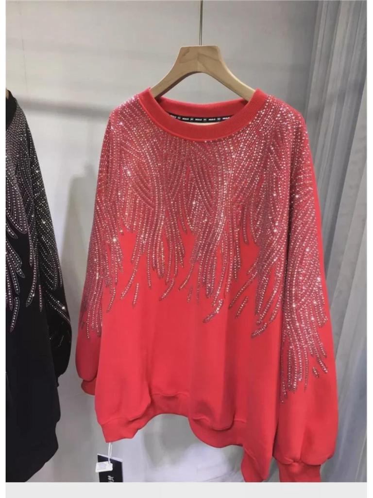 Plus Size 2-300 Catty Velvet Thick Long Sleeve Sweater for Women with Luxury Diamond Design