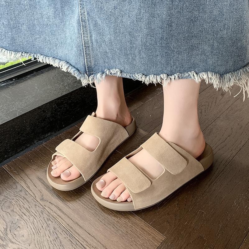 

Женские летние тапочки, повседневные сандалии для девочек, открытые тапочки большого размера цвета хаки 42 бежевый