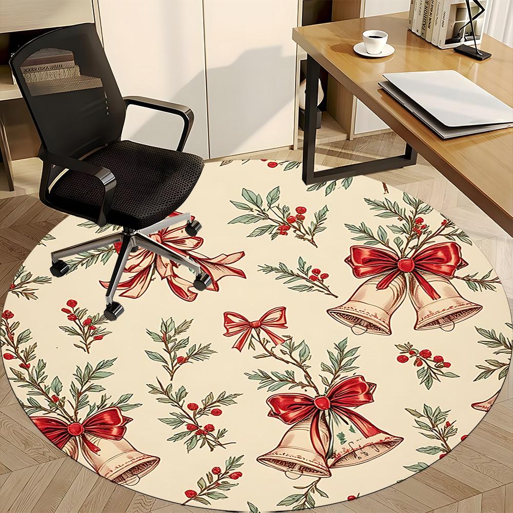 1pc Holiday BellsChair Carpet for Office, Indoor Non-Slip Washable Polyester Fiber Carpet, Mat For Office, Machine Washable