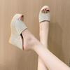Wedge heel fish mouth large size slippers large size summer new thick bottom heightening cloth surface cool slippers women