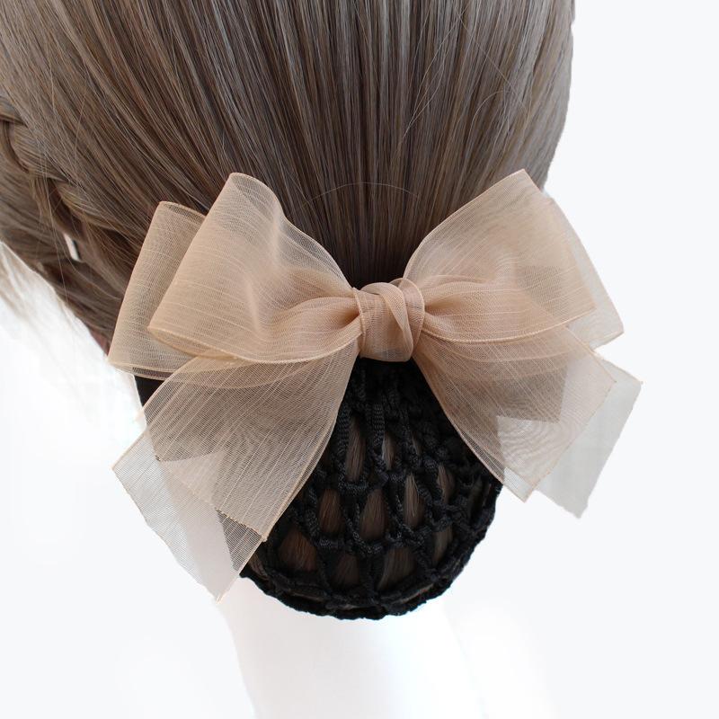 Professional Head Flower Hairpin Nurse Disc Hair Mesh Pocket Hair Mesh Plaid Silk Yarn Bow Head Jewelry New