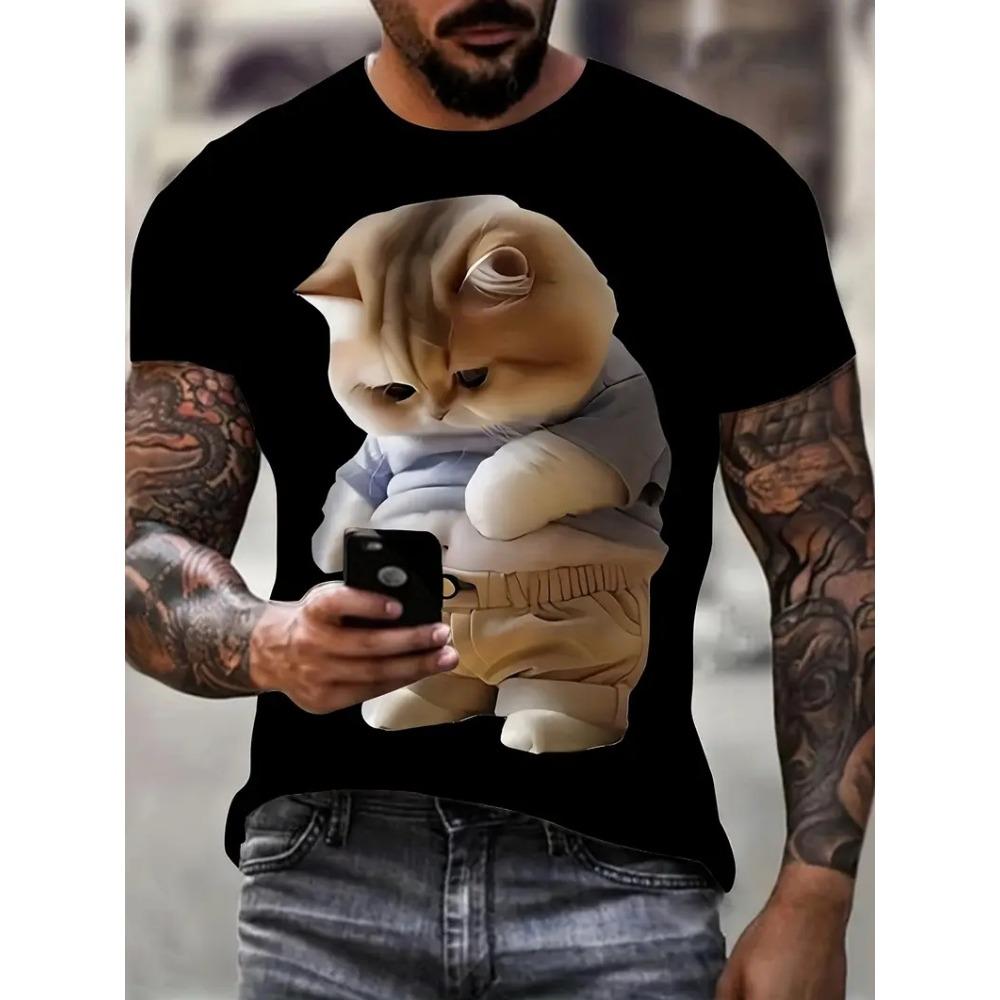 Grumbling Cat Squirrel Pattern T Shirt For Men Funny Animals 3D Printed Tees Casual Short Sleeve Round Neck Tops Street Kids T-Shirts