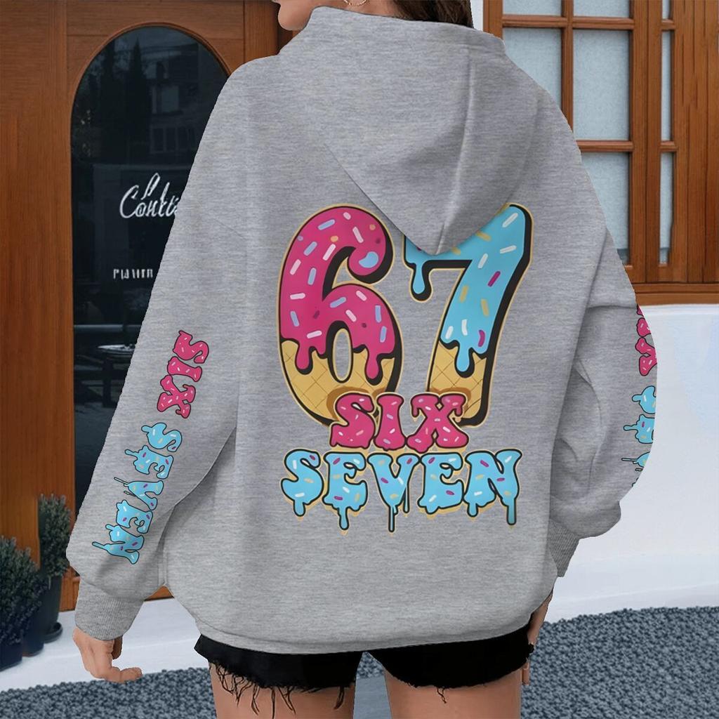 Spring Autumn Ice Cream Style Six Seven Kids Hoodies Boys Number 67 Print Cartoon Streetwear Fun Six Seven Girl Hoody