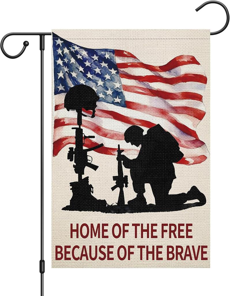 Patriotic Memorial Day Garden Ag 12x18 Inch Double Sided Burlap, Home of the Free Because of the Brave Yard Sign 4th of Ju AAS