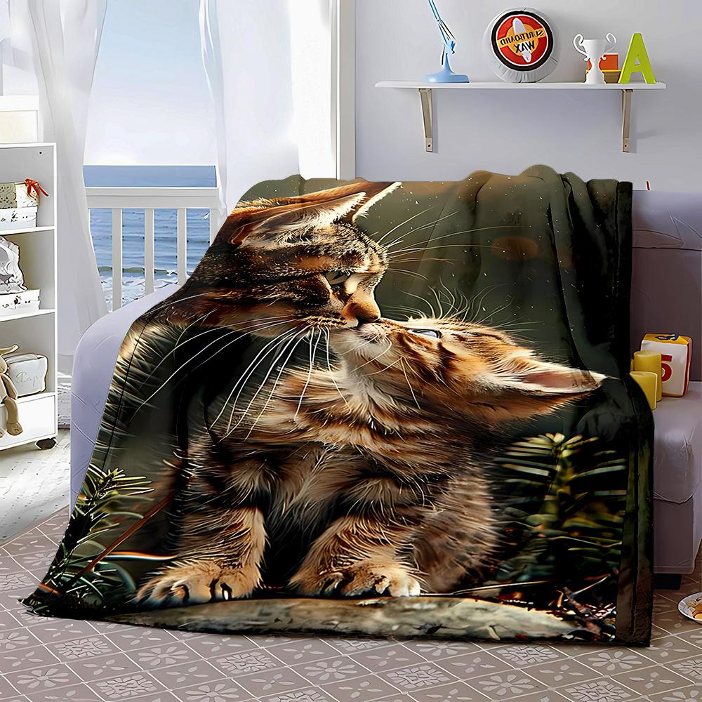 Jungle cat kiss pattern Flannel printed blanket suitable for all seasons suitable for living room office sofa and travel