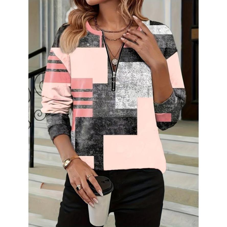 

Женская мода повседневная весна осень геометрический принт длинный рукав V-образный вырез пуловеры и длинные рукава S розовый