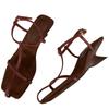 Fashion Women Open-toe Special-shaped Wedge Heels Sandals Summer New Roman Style Retro Thin-strap Solid Color High-end Holiday Sandals