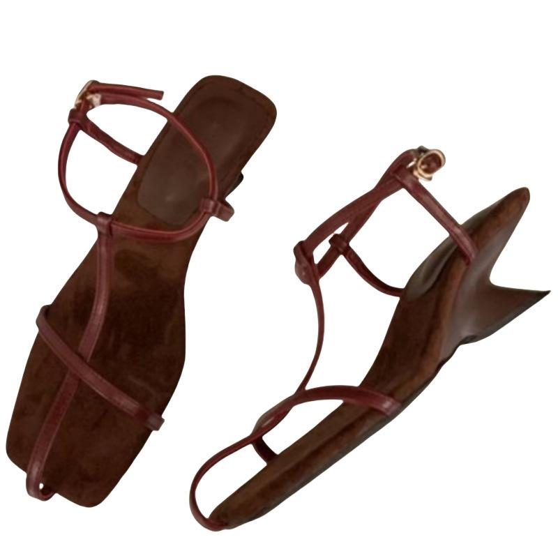 Fashion Women Open-toe Special-shaped Wedge Heels Sandals Summer New Roman Style Retro Thin-strap Solid Color High-end Holiday Sandals