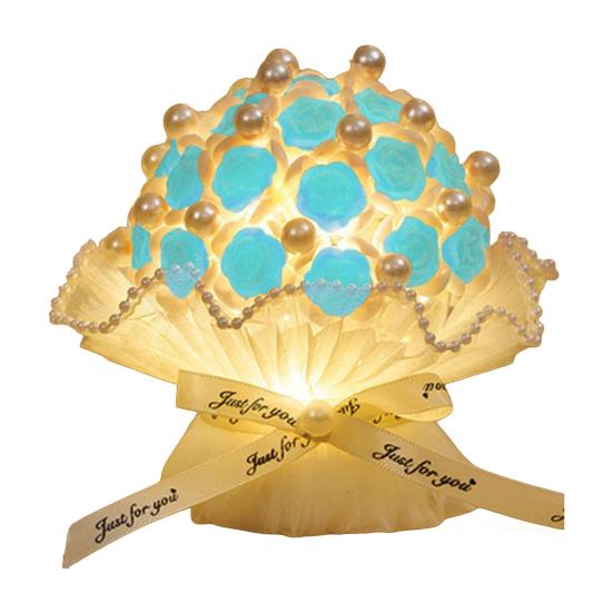 DIY Flocking Rose Night Light Kit Handmade Faux Pearl Flower Bouquet Decorative Lamp Home Office Bedroom Ornament Valentine's Day Gift