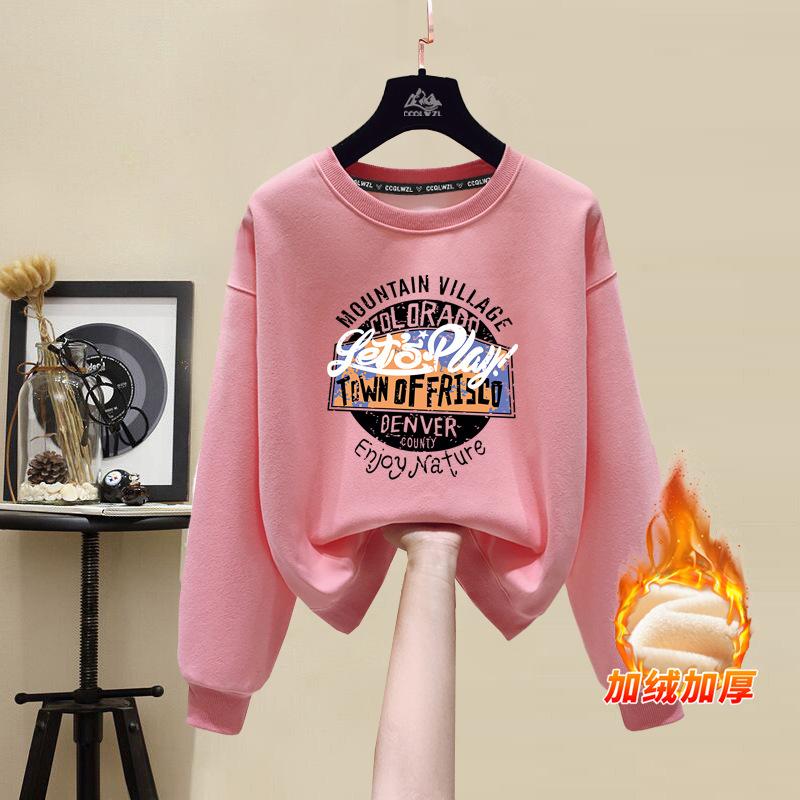 Factory wholesale pure cotton sweater women's new winter velvet thickened round neck loose letter t-shirt