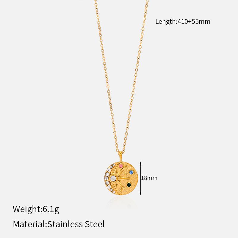 Vintage French Twisted Star Moon Pendant Necklace For Women Fashion Titanium Steel Chain